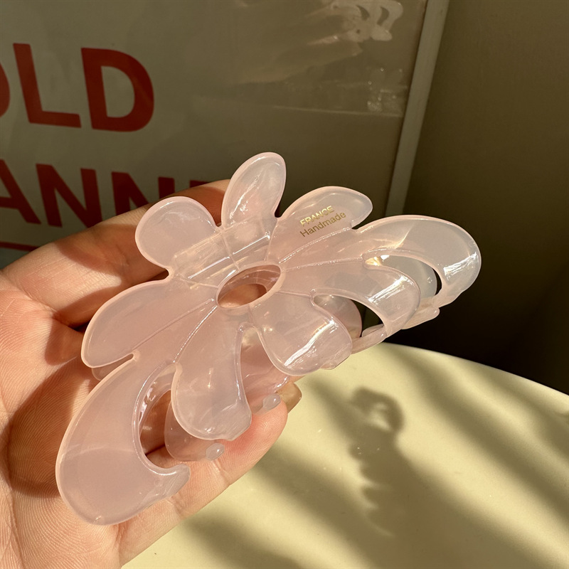 Coreano nuovo design creativo 10.5cm grande fiore marmorizzazione puro colorato fermaglio per capelli artiglio moda acido acetico squalo clip Accessori per capelli: Luce di Colore Giallo Oro