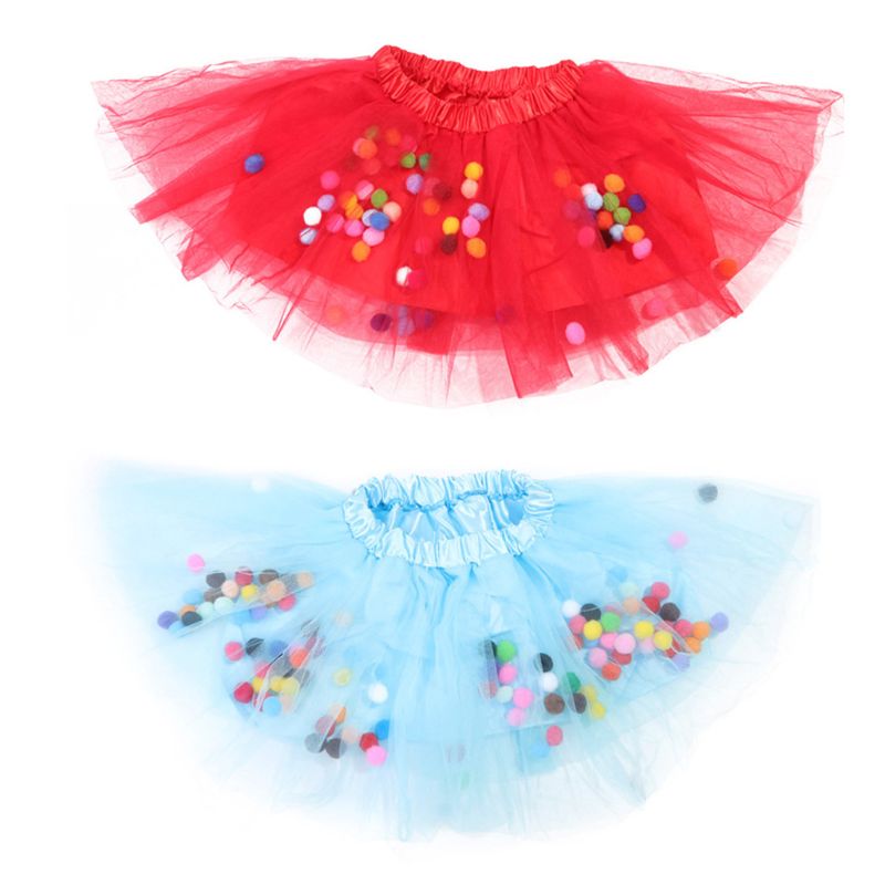 Kids Meisjes Ballet Gelaagde Fluffy Tulle Tutu Rok Met Regenboog Pom Pom Bladerdeeg Bal Meisje Tutu Rok Kids Kleding Prinses kleding