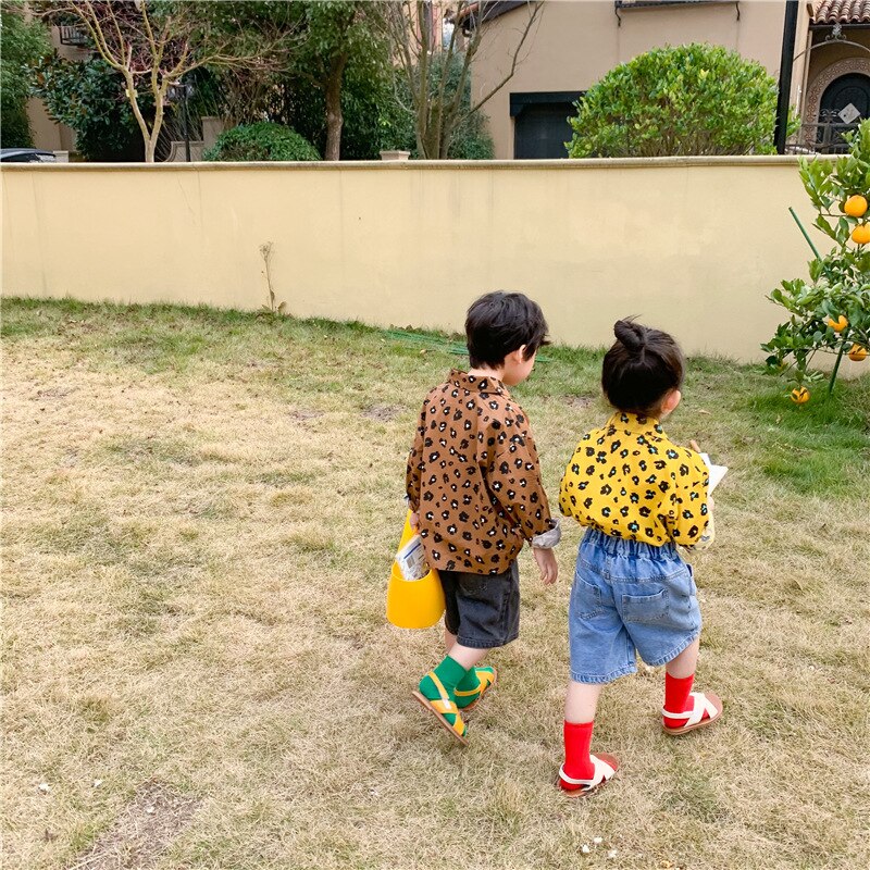 Lente Koreaanse Stijl Unisex Kids Luipaard Shirts 2-7 Jaar Jongens En Meisjes Katoen Casual Lange Mouw tops Kleding