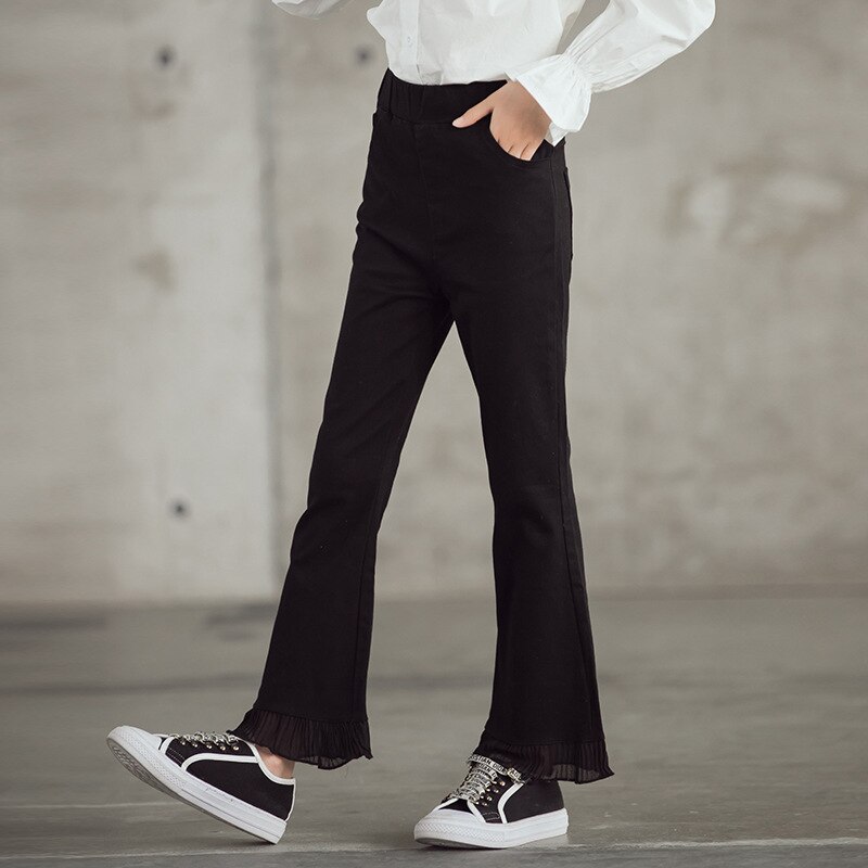 Kids Girls White Lace Blouse 8 10 years Spring Autumn Teenage Girls Shirt: Black pants / 10