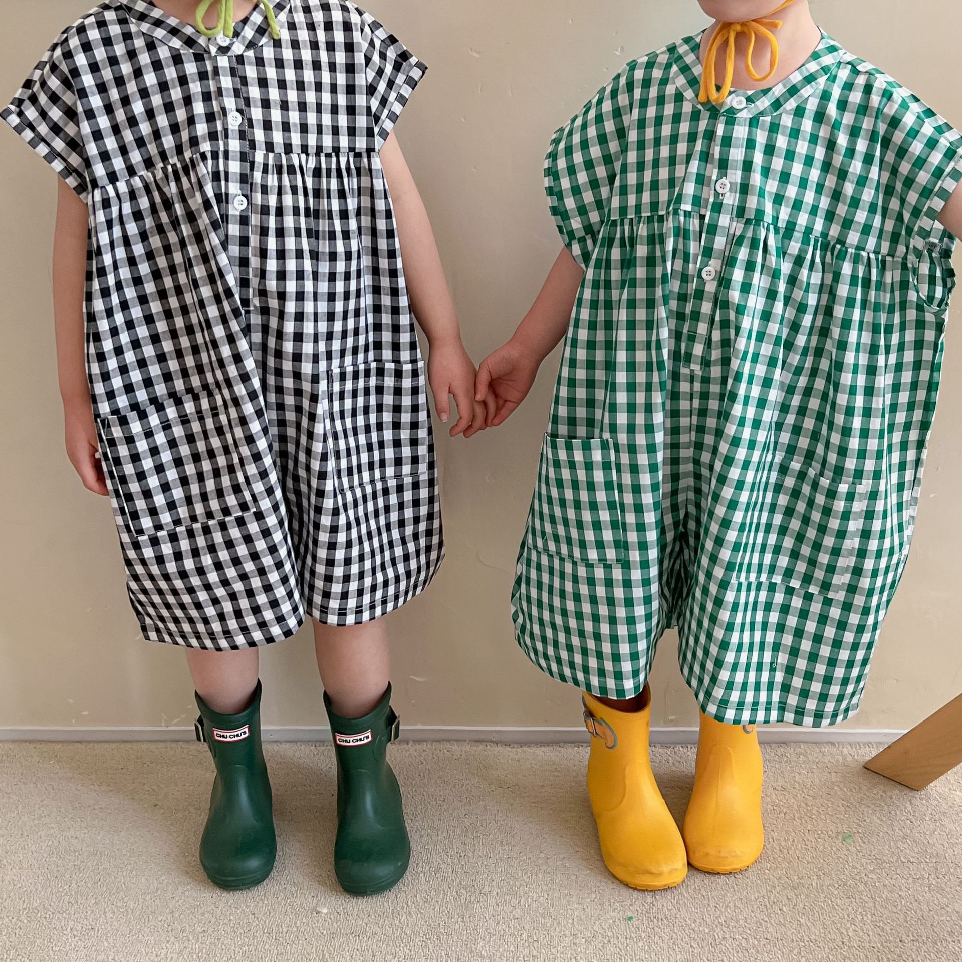 1688C 2022 Zomer Kids Losse Plaid Speelpakjes Meisjes En Jongens Overalls Bodysuits Kleding Voor Kinderen