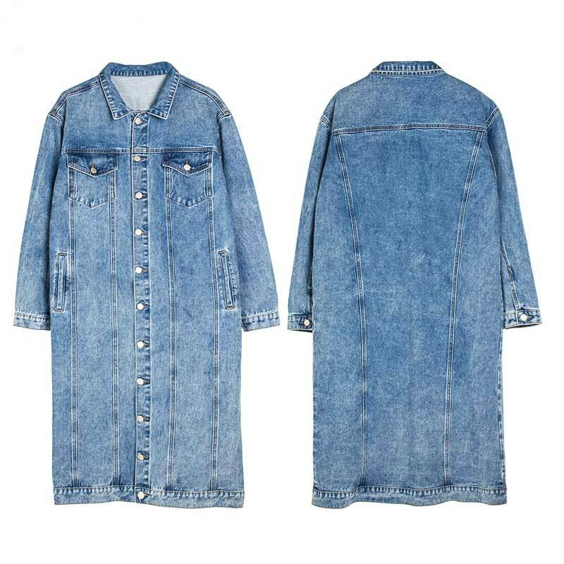 Abrigo vaquero largo para mujer, chaquetas de bolsillo informales, Vintage, azul, a la: S