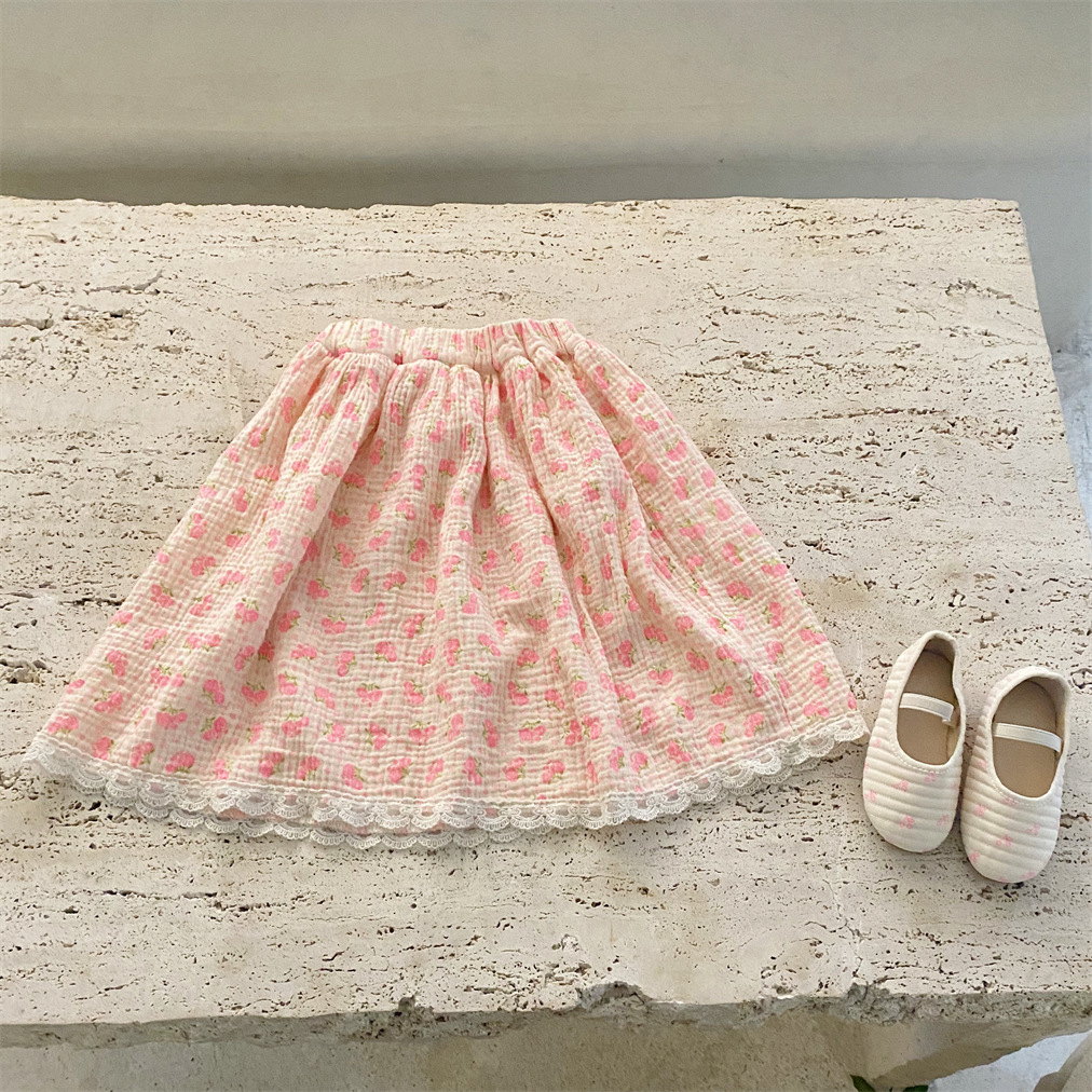 Vêtements coréens pour enfants, jupe en dentelle, en coton, rose, florale, printemps 2022: 5T