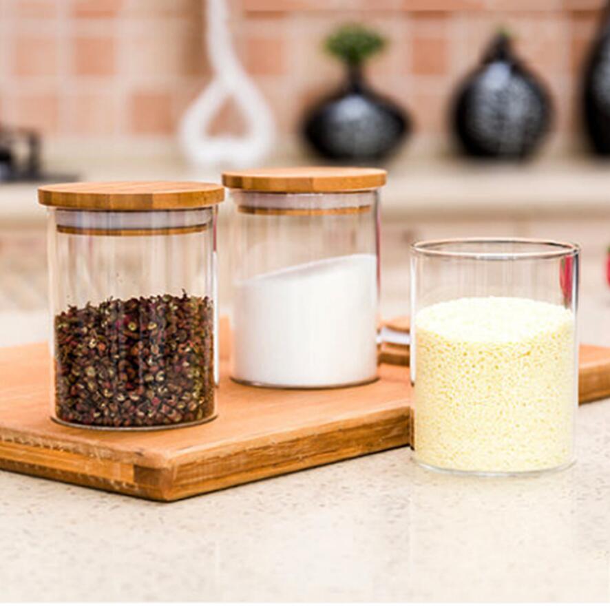 Lufttæt glas opbevaringsglas med bambus låg opbevaring pasta blomst te krydderier snack forseglet glasbeholder krukker til køkken
