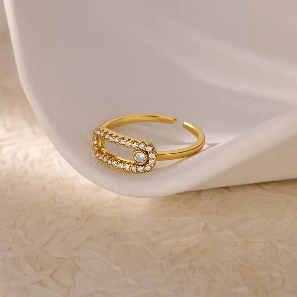 Anillos geométricos de circón de lujo para mujer, anillo abierto de acero inoxidable de Color dorado, joyería estética para de boda a la , para mujer: Fluorescente