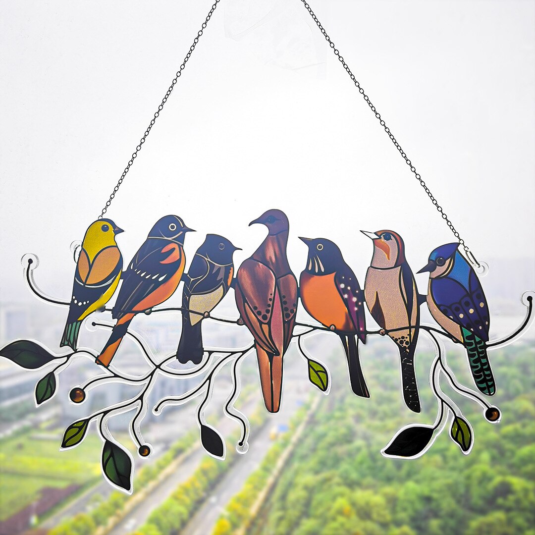 Stained Bird Glass Window Hangings Acrylic Wall Hanging Birds Decor Room Accessories Wind Scandinavian Decor Mothers Day: 7 Birds
