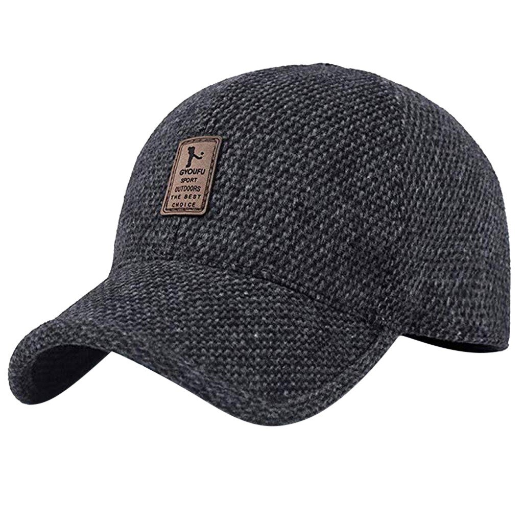 Orejeras para el invierno para hombre, gorra de béisbol de algodón, adecuada para correr al aire libre, visera de sol, Color sólido, ajustable: Black
