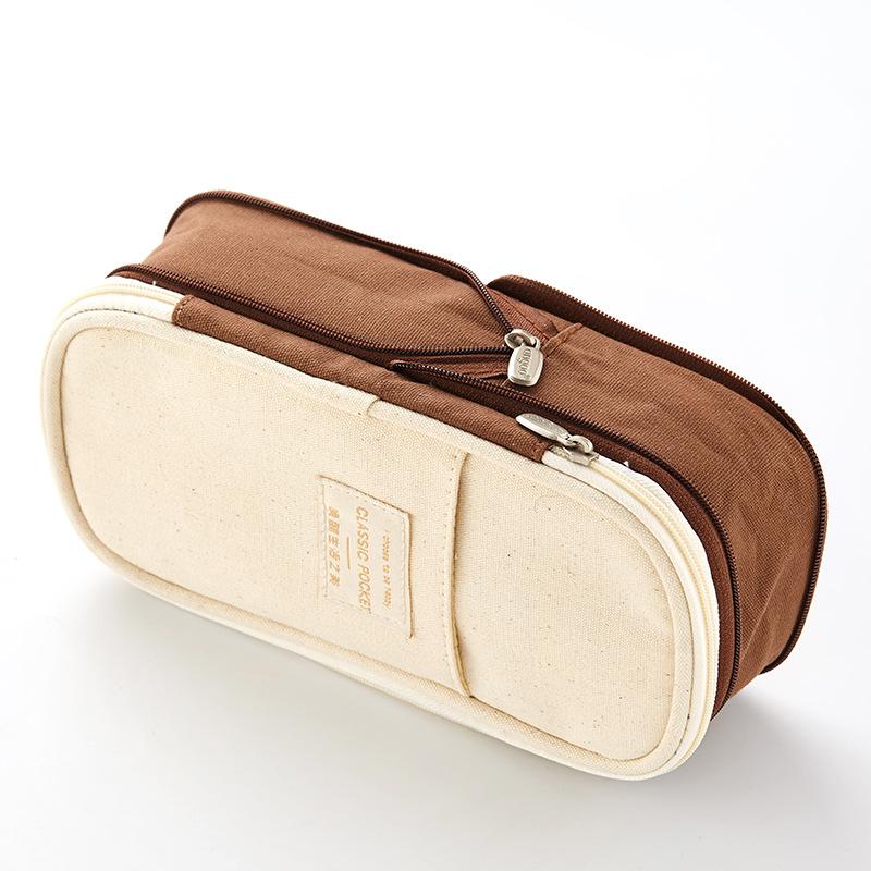 Briefpapier Canvas Etui Double Layer Grote Capaciteit Potlood Doos Leuke Pencilcase Voor Kids Jongens Pen Doos Schoolbenodigdheden: brown