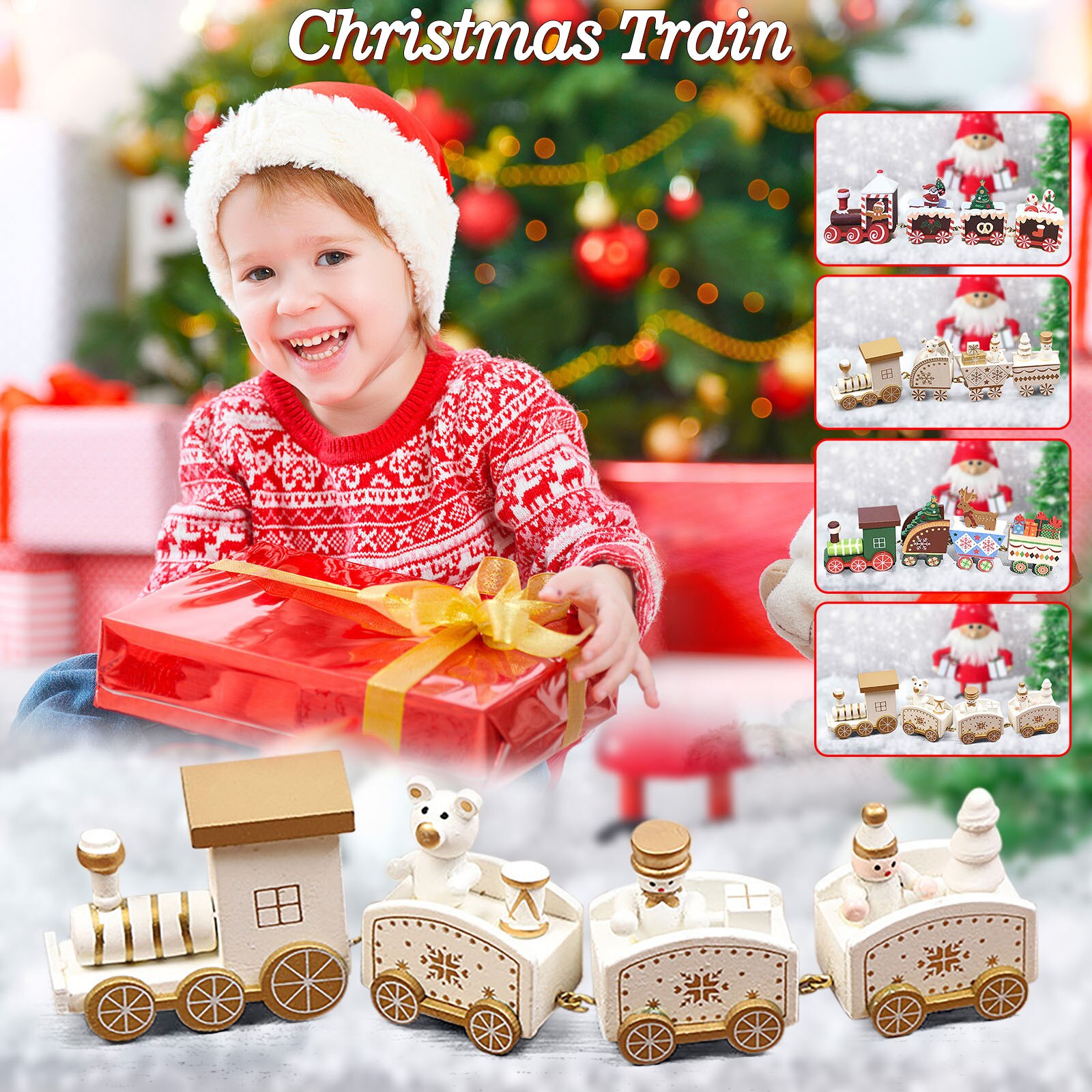 Kerst Vier Festival Trein Houten Trein Kerstcadeau Decoratie Ornamenten Xmas Trein Railway Trein Kids Model Speelgoed