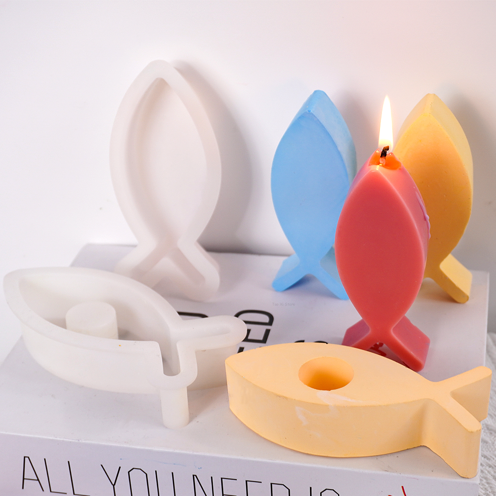 Molde de silicona para velas creativas, candelabro con forma de pez, Kit de fabricación artesanal, portavelas de resina de hormigón y yeso, moldes de fundición