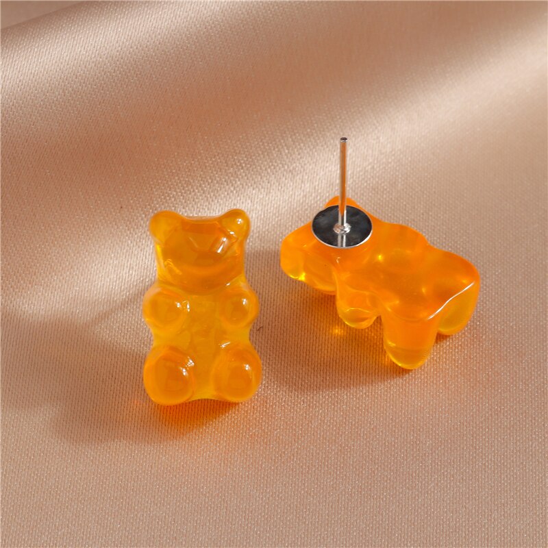 Nuovi colori caramelle Simpatici orsi gommosi Orecchini a bottone per le donne Dichiarazione di moda Orecchini pendenti con animali Regali per gioielli per feste per ragazze: Rhodium placcato