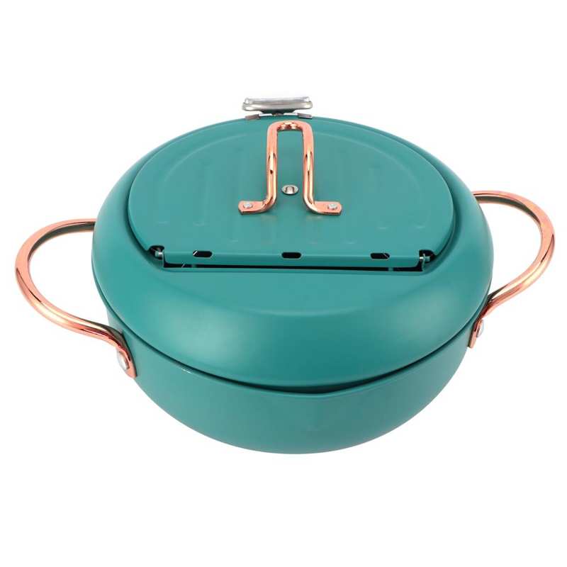Frying Pot with Thermometer Japanese Stainless Steel Deep Fryer Pan for Induction Cooker Deep Green Kitchen Utensils