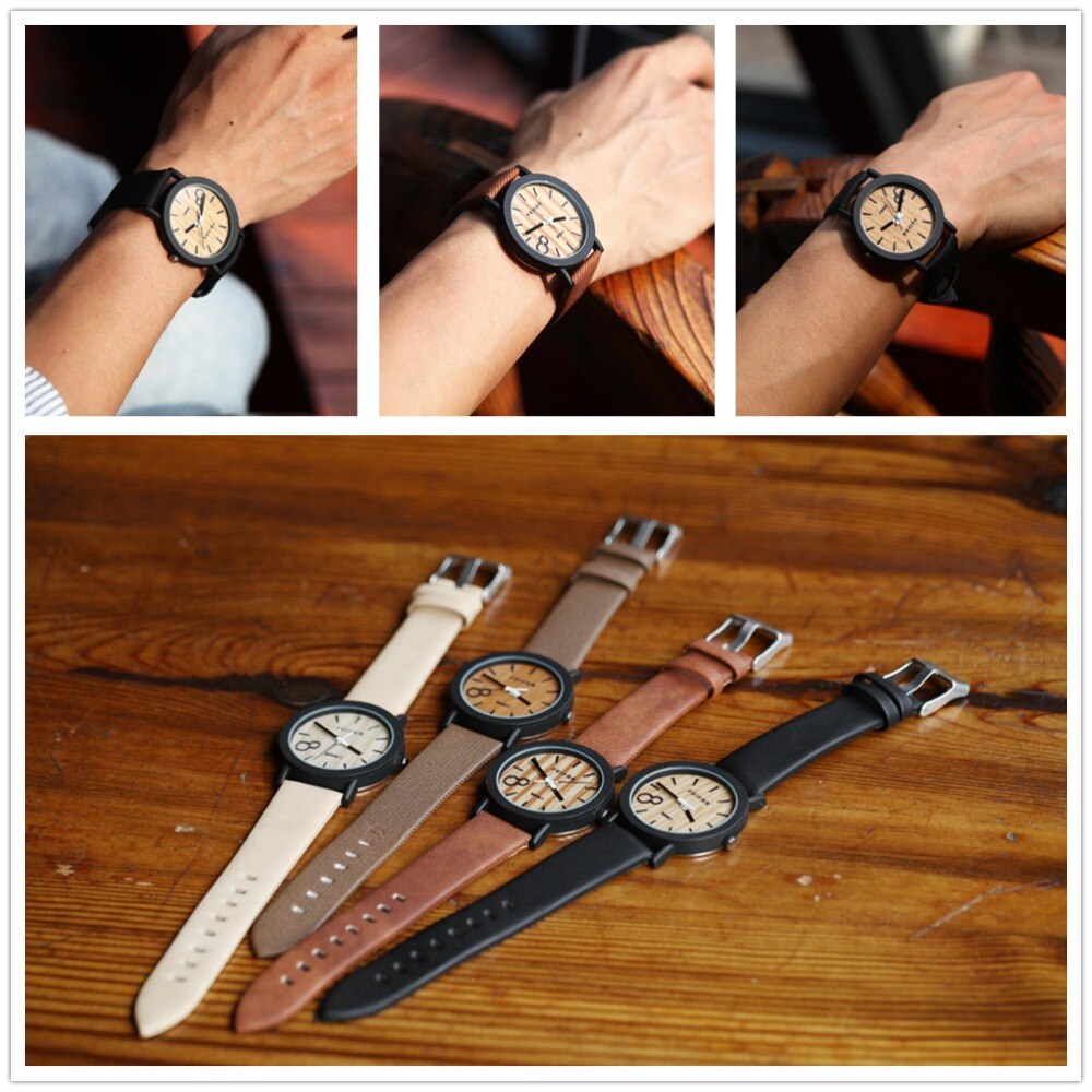 Relojes de negocios de estilo Vintage y Natural para hombres y mujeres, relojes de pulsera de madera informales con correa de cuero de Color madera para amantes de los relojes masculinos