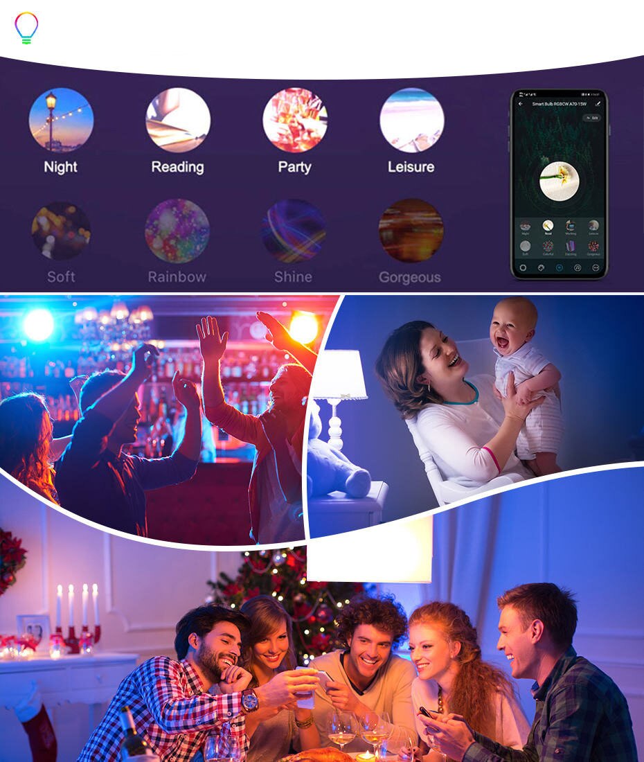 Smart Blub Wireless WiFi Bluetooth 4.0 RGB Lamp 12W LED Magic RGBW RGBWW Home Light Bulb E27 B22 Color Change by App IOS/Android