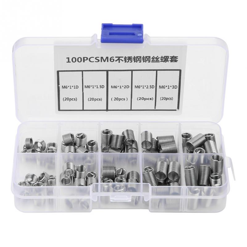 100Pcs/Set M6 Stainless Steel Screw Thread Insert Coiled Wire Helical Threaded Inserts Set helicoil thread repair kit