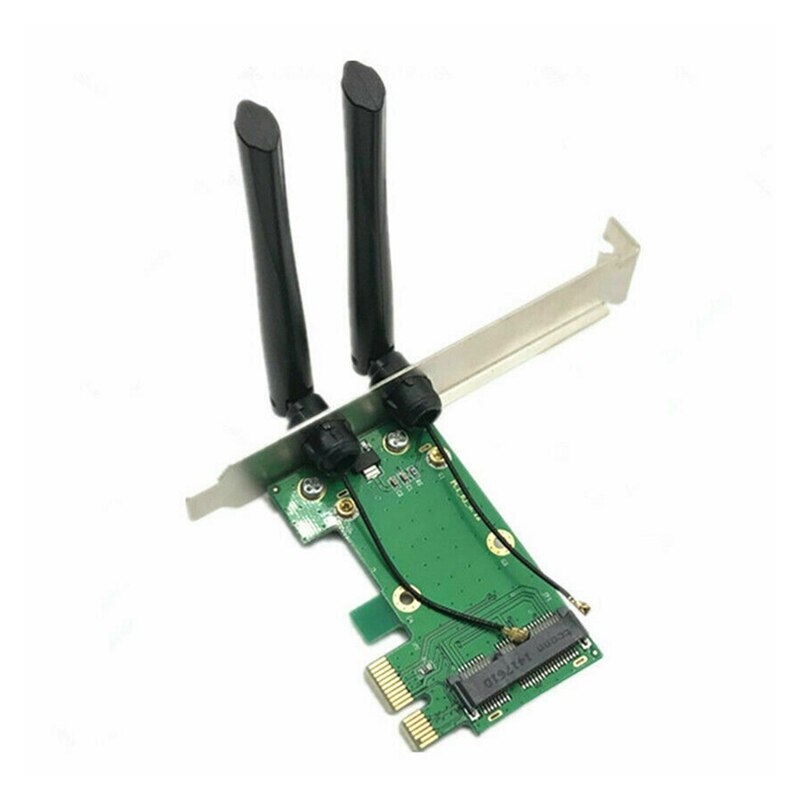 Draadloze Kaart Wifi Mini Pci-E Express Naar Pci-E Adapter Met 2 Antenne Externe Voor Pc