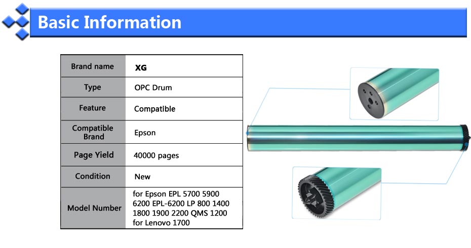 1X Compatible OPC Drum Replacement for Epson EPL 5700 5800 5900 6200 EPL-6200 LP 1400 1800 for Konica Minolta Page Pro 1350W