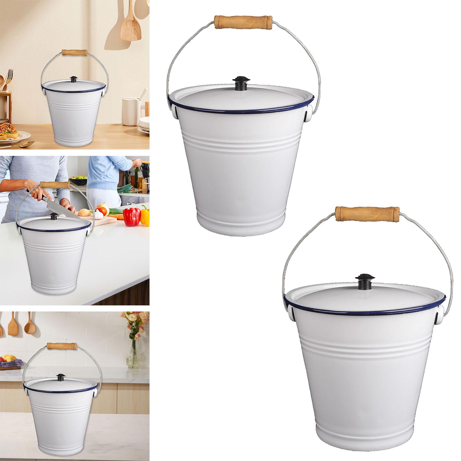 Enamel Bucket Milk Bucket Food Bin Multiuse Rustic Ice Bucket Water Bucket for Kitchen Garden Outdoor Activities Organizing