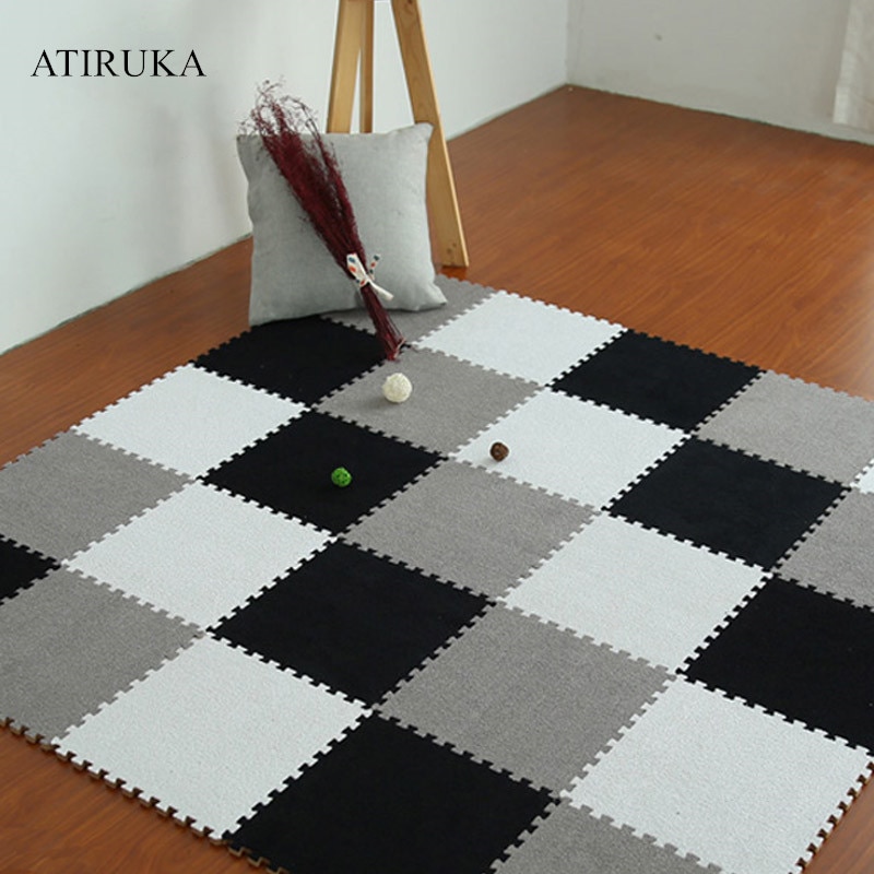 Tapete de camurça para crianças, tapete infantil de camurça com espuma eva interlock alfombra infantil de 30x30cm
