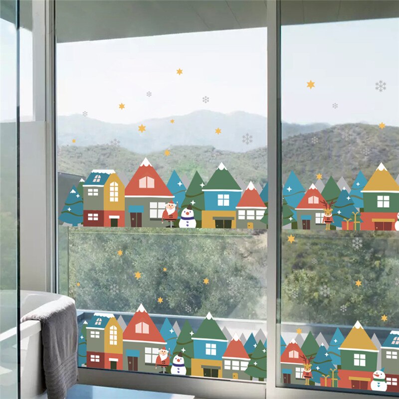Christmas village snowflake wallstickers store vindusglass dekal fest stue dekorasjon