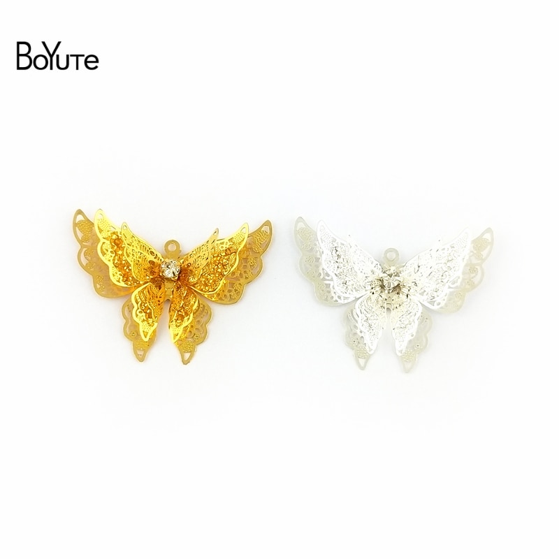 BoYuTe 10Pcs 25*35MM Metal Brass Filigree Butterfly Pendant Charms for Jewelry Making Accessories