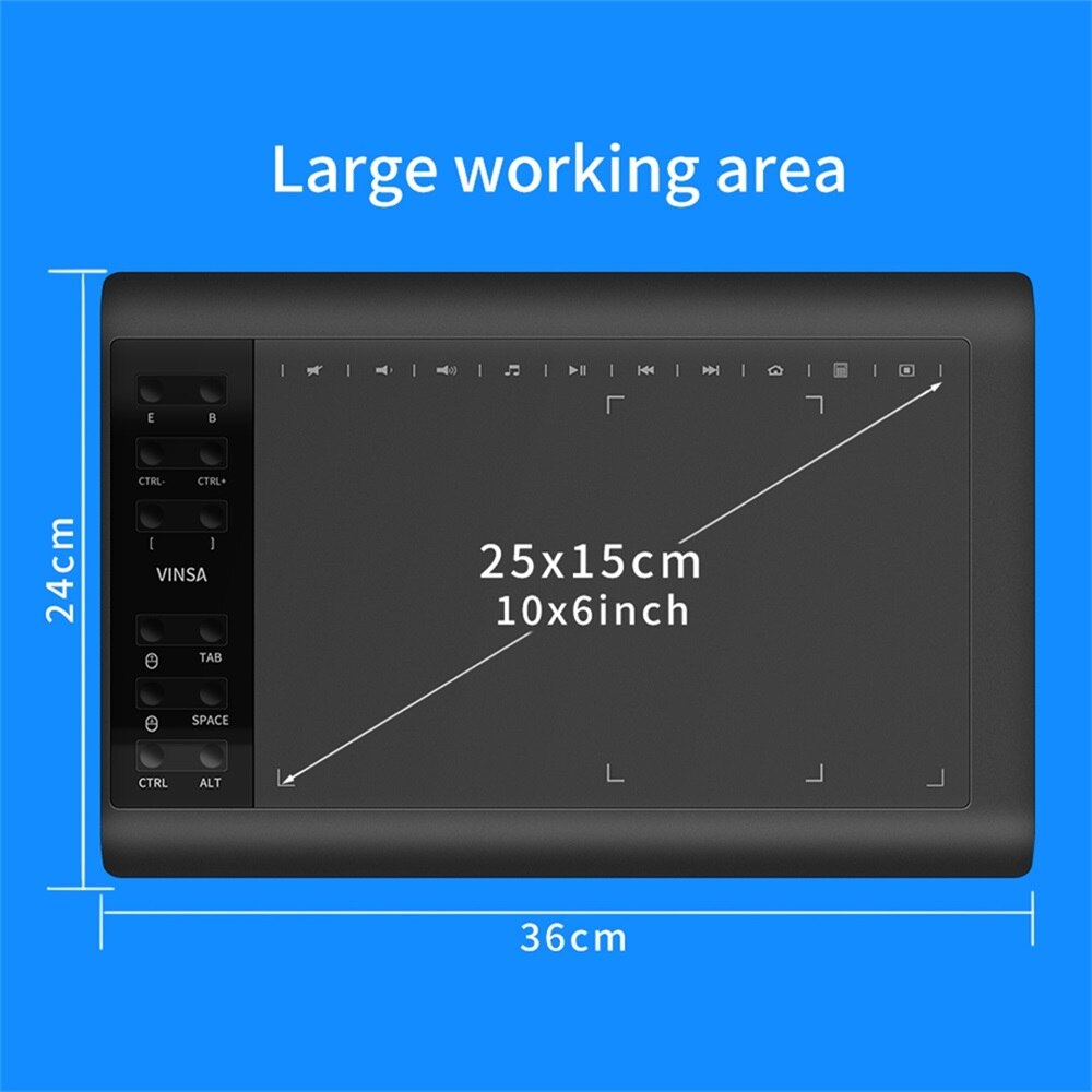 VINSA – tablette de dessin numérique vin1060 plus, avec stylet sans batterie, sensibilité à la pression, 8192, peint à la main
