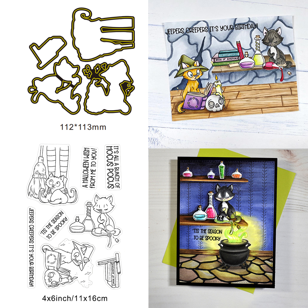 Söt häxräv glad halloween metallskärverktyg genomskinlig stämpel gör-det-själv scrapbooking silikonstämplar för kort album hantverk: M / Brun