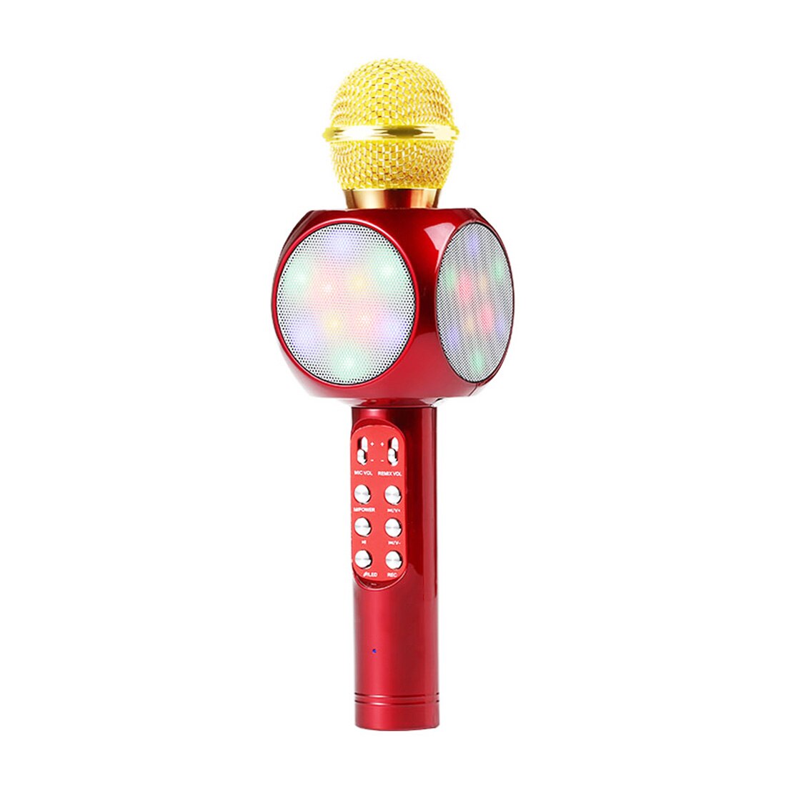Bluetooth Wireless Microphone with LED light Karaoke Microphone Handheld FM Mic Broadcast Mic For Music Singing Speaker Player: RED