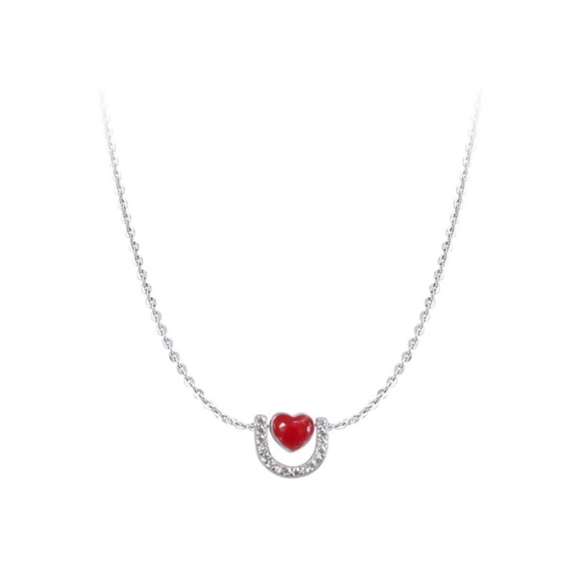 Rood Hart Shining U Vorm Hanger 925 Sterling Zilver Sleutelbeen Keten Temperament Persoonlijkheid Trendy Vrouwelijke Ketting SNE223