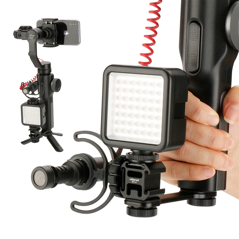 Ulanzi PT-3 Metal Extension Bar 3 Cold Shoe Mounts for Zhiyun Smooth 4/DJI OSMO/Vimble 2 Gimbal LED Light BY-MM1 Microphone