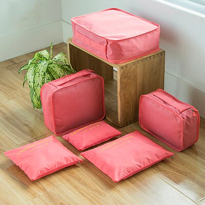 6 stks/set Mode Grote Capaciteit Rits Nylon Waterdichte Vrouwen Reistas Bagage Organizer Verpakking Bag Cube Mannen Reis Tas: watermelon red