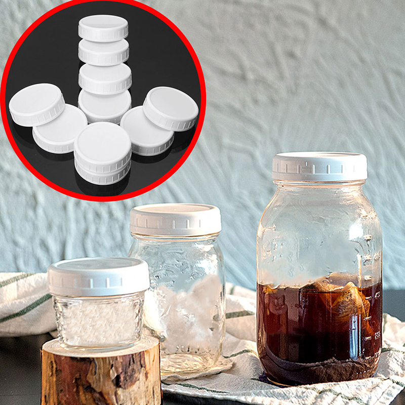 10pc White Mason Canning Drinking Plastic Jars Lid 70mm/86mm Inner Diameter Covers Unlined Ribbed Lids Storage Caps Replacements