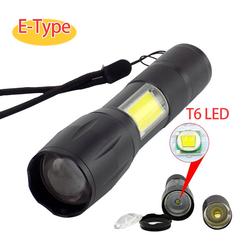 Mini potente linterna LED 2 COB Q5 USB recargable linterna trabajo flash luz linterna batería pesca linternas de camping: E