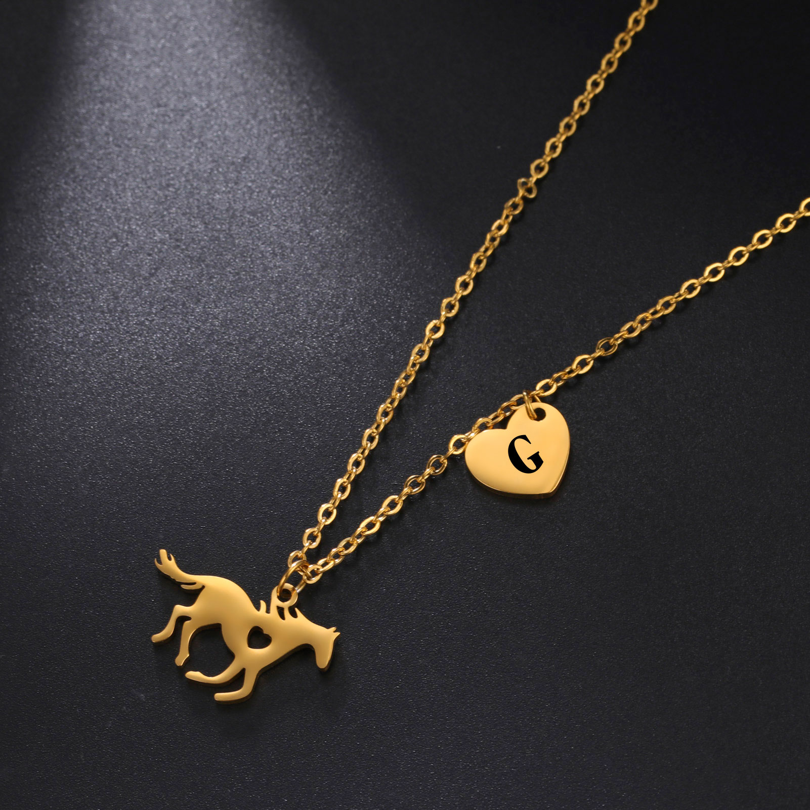 Roestvrij stalen ketting dier paard romantisch hart brief hanger Kpop stijl heren- en dameskraag ketting mode-sieraden