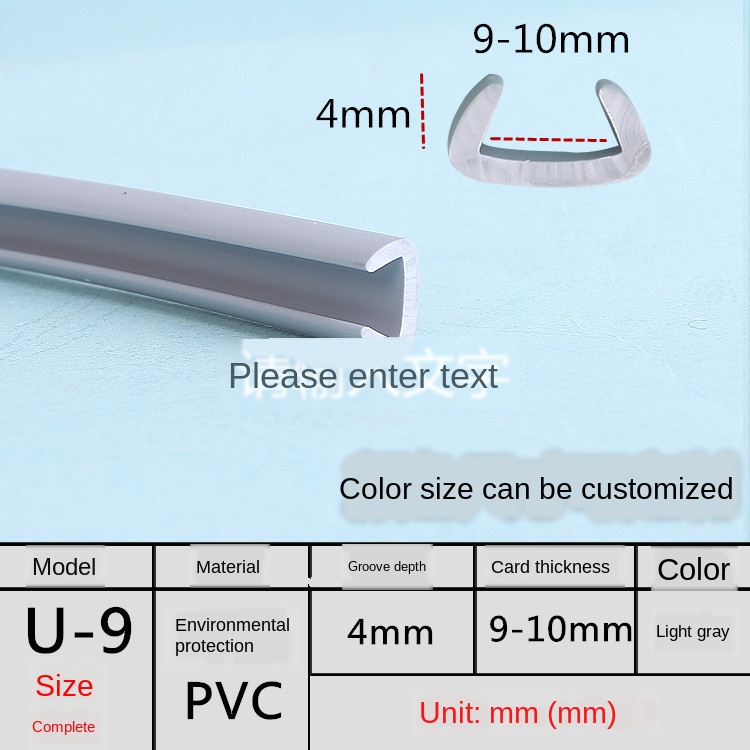 Banda en U para bordes de muebles, banda de borde de PVC suave de 3MM, 5MM, 9MM, 10MM, 12MM, 14MM, 16MM, 18MM-50MM, blanco, Beige, gris, Negro, Rojo: U9 gray / 10M