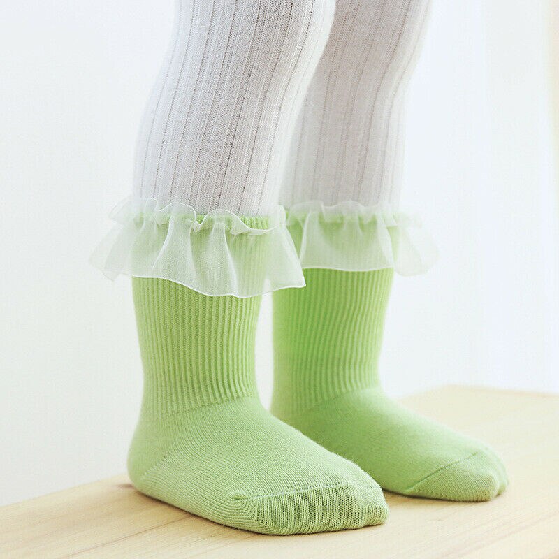 Baumwolle Baby Socken Spitze Prinzessin Socken Baby Mädchen Anti Slip Wärmer Ankle Socken Weiß Rosa Grün Gelb
