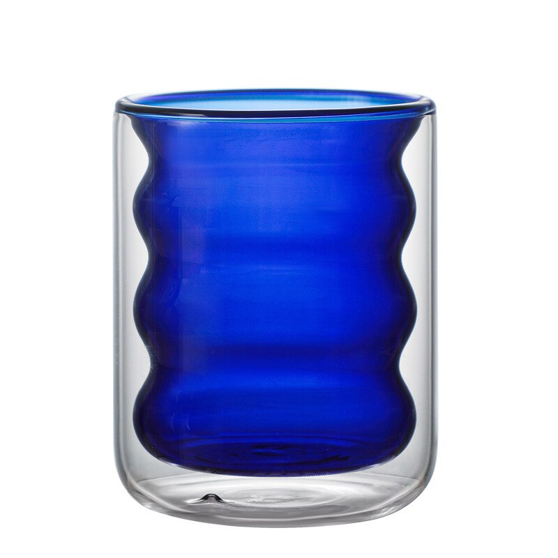 200ml farget glass kaffekopp flerbruks dobbeltlags isolert vinglass whisky vodka bar smakekopp: Blå innervegg