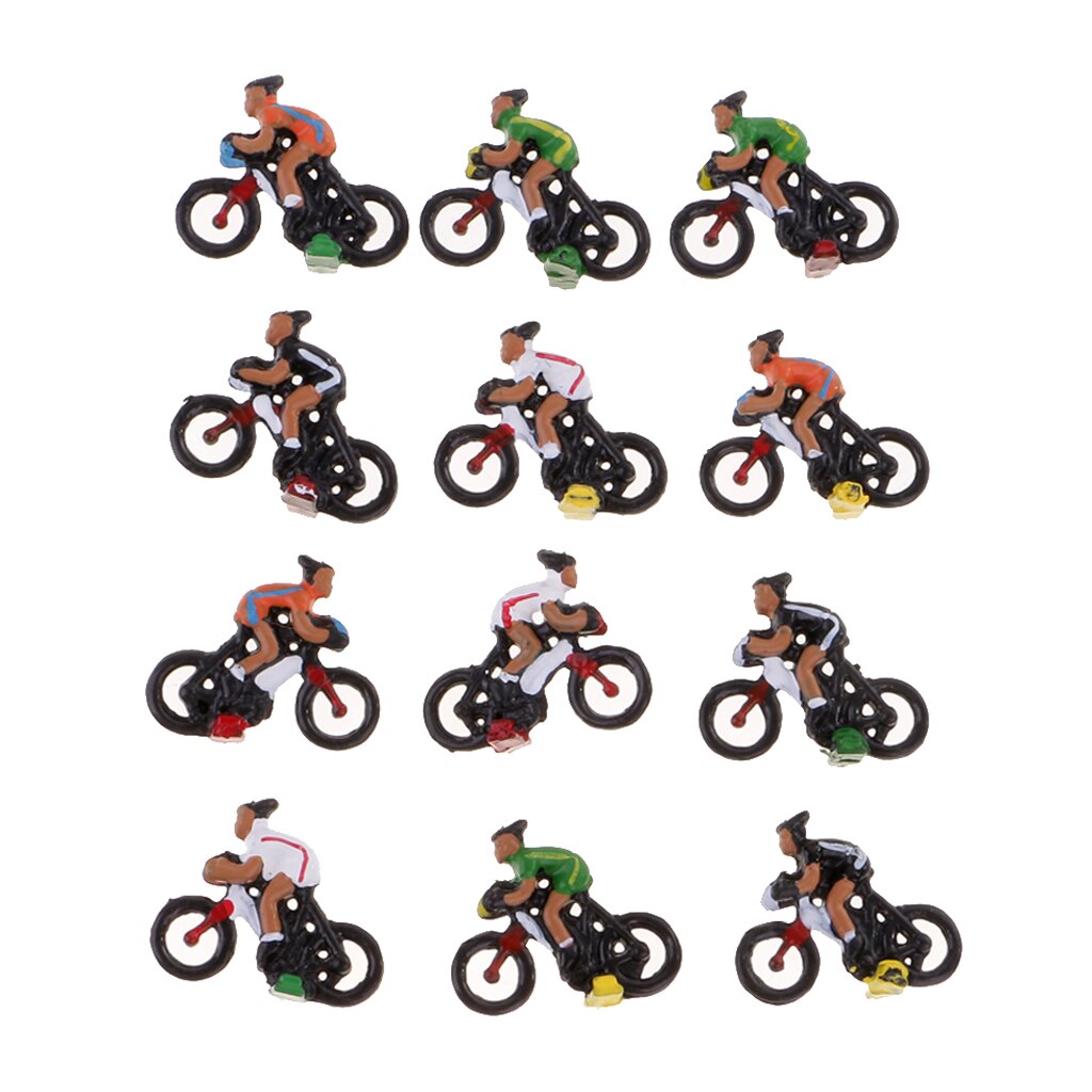 12 Stuks Diy Plastic Fietser Rider Miniatuur Model Collectibles Craft Voor Poppenhuis Trein Spoorweg Layout Onderdelen 1:87 Ho Schaal