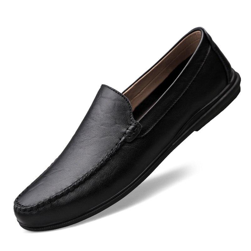 Clax herre mokkasiner sommer mand læder sko slipons mandlige båd sko flade loafers åndbar: Sort / 7