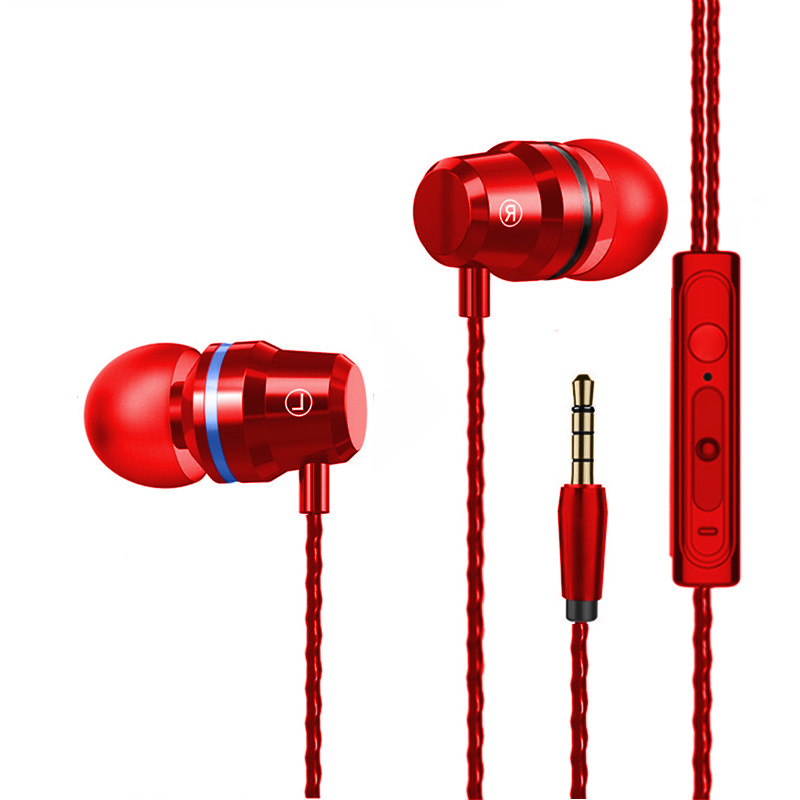 Écouteurs intra-auriculaires filaires 3.5mm écouteurs de sport musicaux pour samsung iphone xiaomi huawei honor 3.5 mm casque en métal avec microphone: Rouge