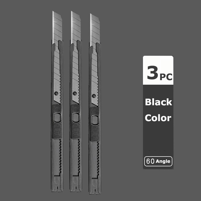 Deli Metal Utility Knife Pocket Knives Retractable Paper нож Unboxing Cutter Self-Locking 60 Sharp Angle Office Supplies: 3Black Knife