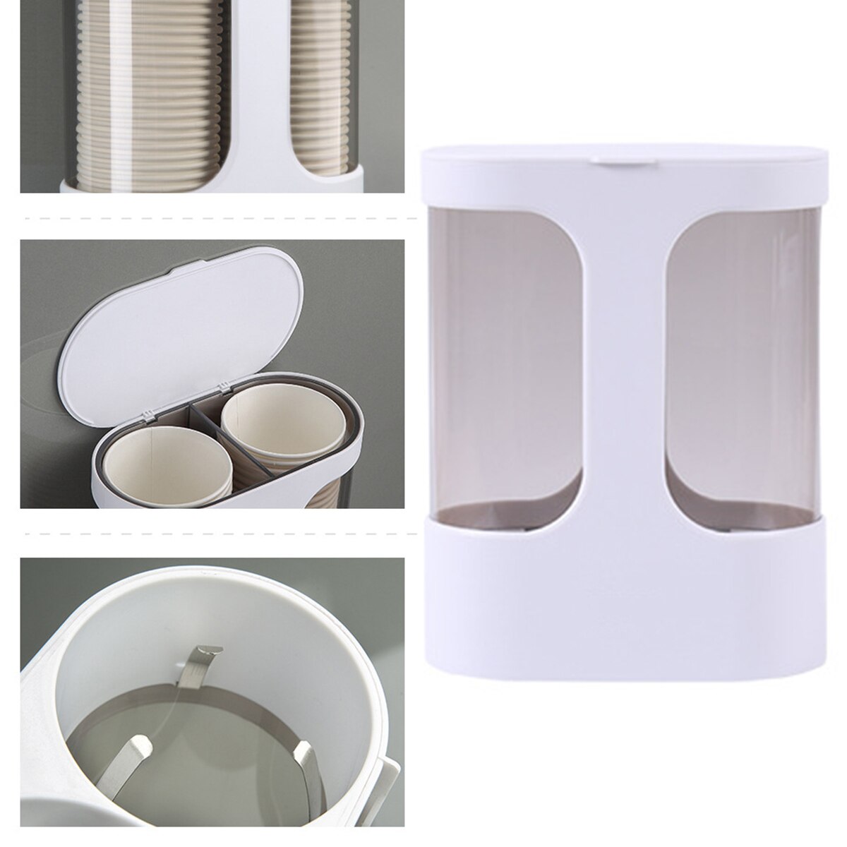 Transparent Cup Dispenser Double Tube Wall-Mount Paper Cup Rack Pull Type Disposable Holder Dustproof Dispenser Paper Cup Holder