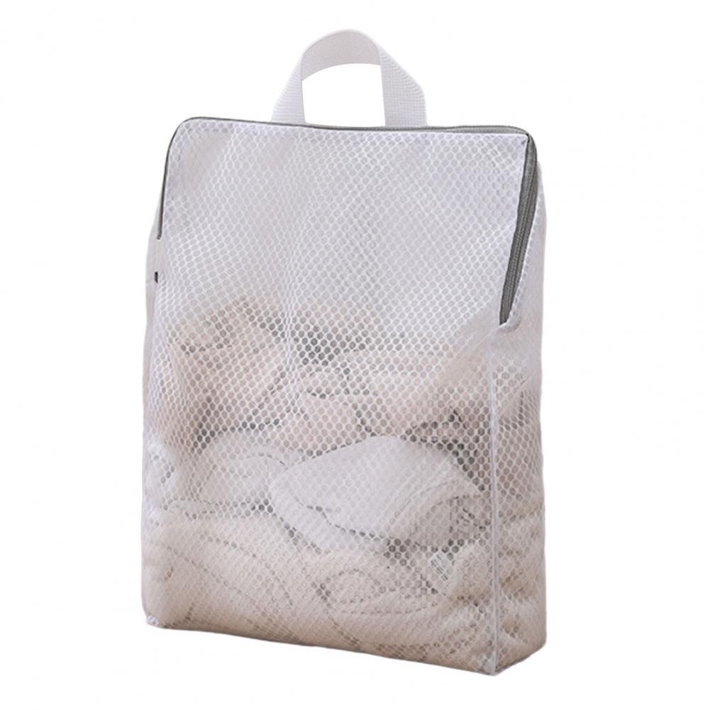 Vuile kleren container capaciteit opvouwbare mesh waszak met handvat voor reiskledingzakje ondergoedkleding met ritssluiting: S / WHITE