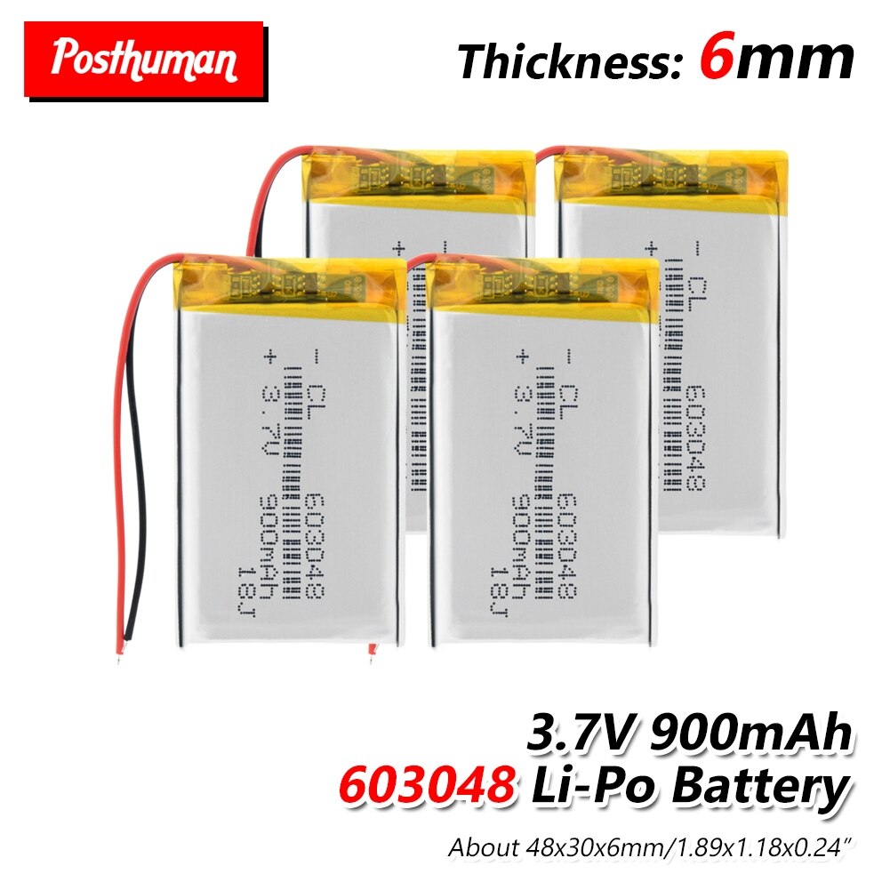 603048 lithium-polymer li-po li-ion 3.7v 900 mah genopladeligt battericelle til  mp3 mp4 mp5 gps mobil bluetooth drone-spilafspiller: 4 stk