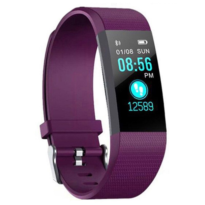 1Pcs Fitness 115 Plus Smart Band Bluetooth Sport Horloges Gezondheid Smart Polsband Tracker Hartslag Stappenteller Armband Mannen Horloge: purple