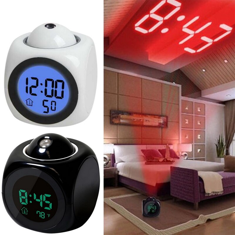 Attention Projection Digital Weather LCD Snooze Clock Bell Alarm Display Backlight LED Projector Home Clock Timer