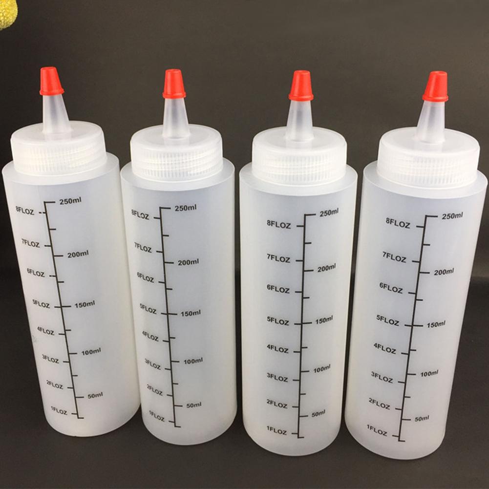 5PCS 250ML Plastic Needle-nosed Bottle With Scale Squeeze Bottle With Leak-Proof Cap Sauce Salad Squeezable Bottle