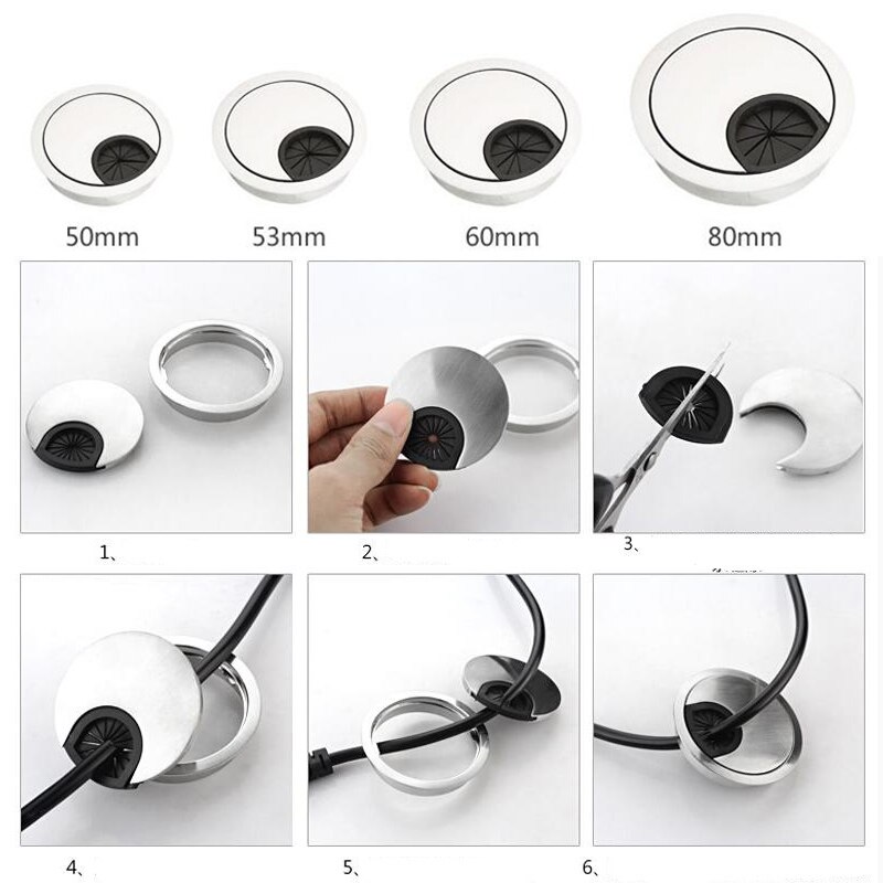 2 Stuk Zinklegering Ronde Tafel Hole Cover Wire Outlet Poort Computer Pc Bureau Kabeldoorvoer 50/53/60/80 Mm Line Houder