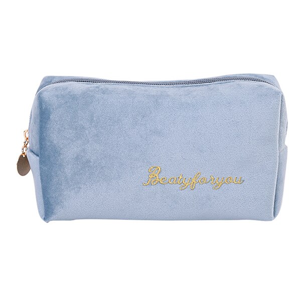 PURDORED 1 Pc Solid Color Cosmetic Bag Soft Velvet Women Make Up Bag Travel Makeup Storage Organizer Toiletry Wash Bag Neceser: M blue