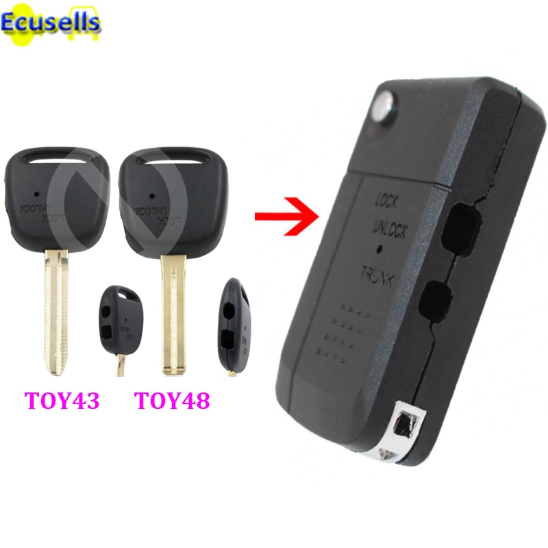 Modified Flip Folding Remote Key Shell Case (Uncut) - 2+1 Button For Toyota & Scion